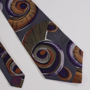 Enrico Coveri Abstract Print Blue Gray Purple Short‎ Silk Tie